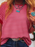 Short Sleeve Knit Casual Round Neck T-Shirt, Summer Pink